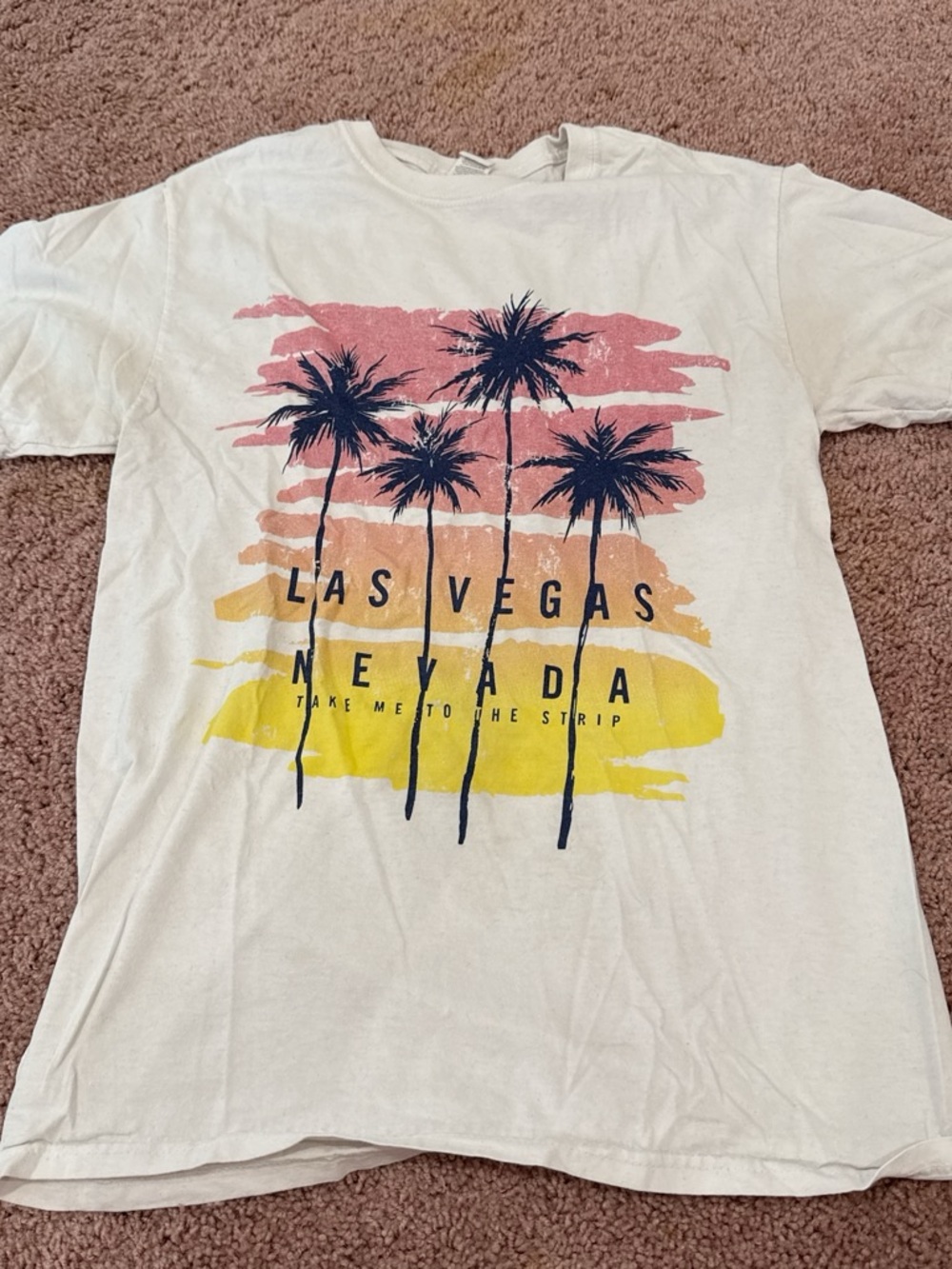 Fruit of the Loom White Graphic Tee with Pink and Yellow Palm Print